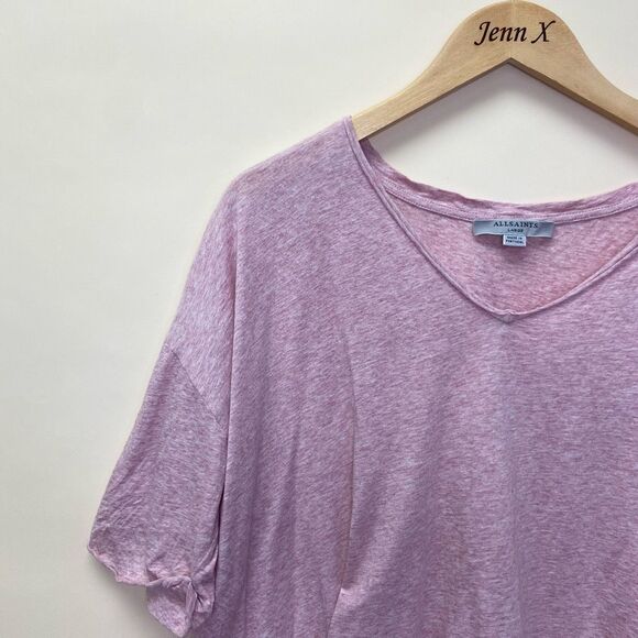 Allsaints Ada Purple V-neck Tee Shirt Size L Short Sleeve Oversized Casual - Picture 2 of 7